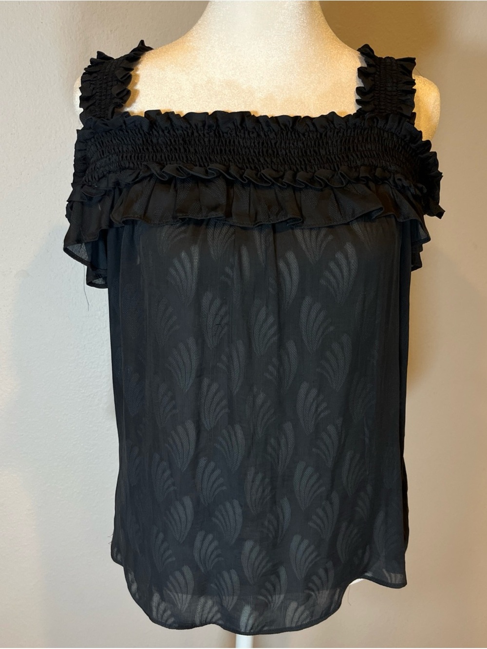 Anthro Black Sheer Ruffle Blouse Top S Victorian Regency Whimsigoth tanktop Thin